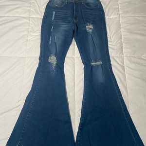 Ripped Skinny High Waisted Bell Bottom Jeans
